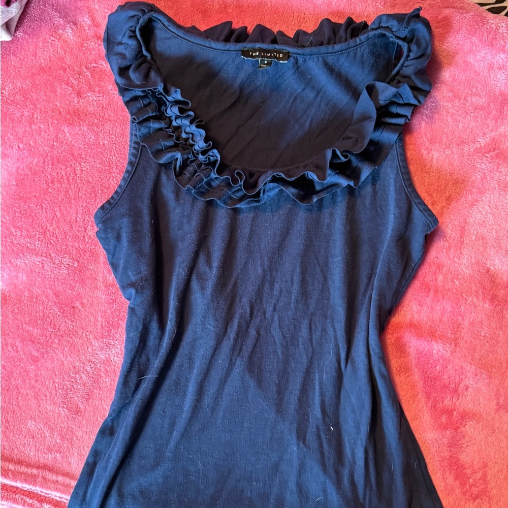 The Limited Navy Blue Ruffled Tank Top